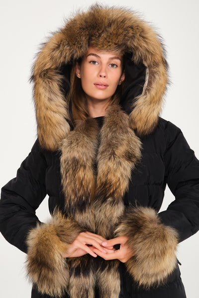 Puffer Jacket w/ Fur (Black and Racoon)