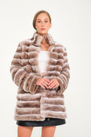 Women Chincilla Rex Long Jacket (Latte Color)