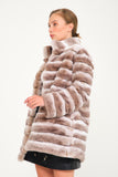 Women Chincilla Rex Long Jacket (Latte Color)
