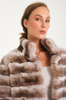 Women Chincilla Rex Long Jacket (Latte Color)