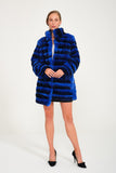 Women Chincilla Rex Long Jacket (Night Blue)