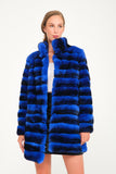 Women Chincilla Rex Long Jacket (Night Blue)