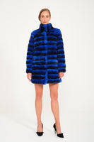 Women Chincilla Rex Long Jacket (Night Blue)