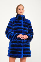 Women Chincilla Rex Long Jacket (Night Blue)