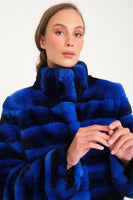 Women Chincilla Rex Long Jacket (Night Blue)