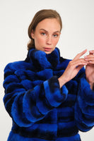 Women Chincilla Rex Long Jacket (Night Blue)