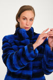 Women Chincilla Rex Long Jacket (Night Blue)