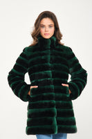 Women Chincilla Rex Long Jacket (Night Green)