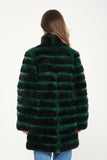 Women Chincilla Rex Long Jacket (Night Green)