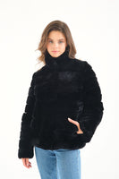Women Chincilla Rex Short Jacket (Full Black)