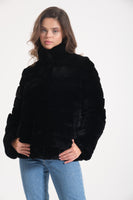 Women Chincilla Rex Short Jacket (Full Black)
