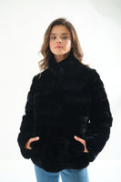 Women Chincilla Rex Short Jacket (Full Black)