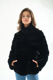 Women Chincilla Rex Short Jacket (Full Black)