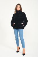 Women Chincilla Rex Short Jacket (Full Black)