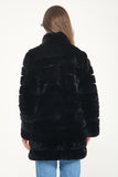 Women Chincilla Rex Long Jacket (Full Black)