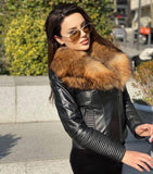 Lamb Skin Leather Jacket w/ Removable Raccoon Fur Collar