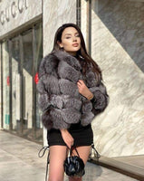 5-4 Women Silver Fross Fur Jacket